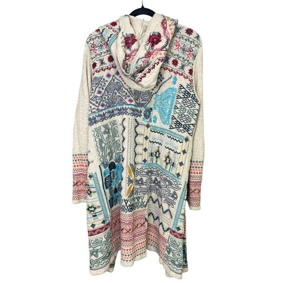 BIYA Johnny Was Floral Embroidered Open Front Hooded Cardigan Multicolor Medium - Picture 6 of 13